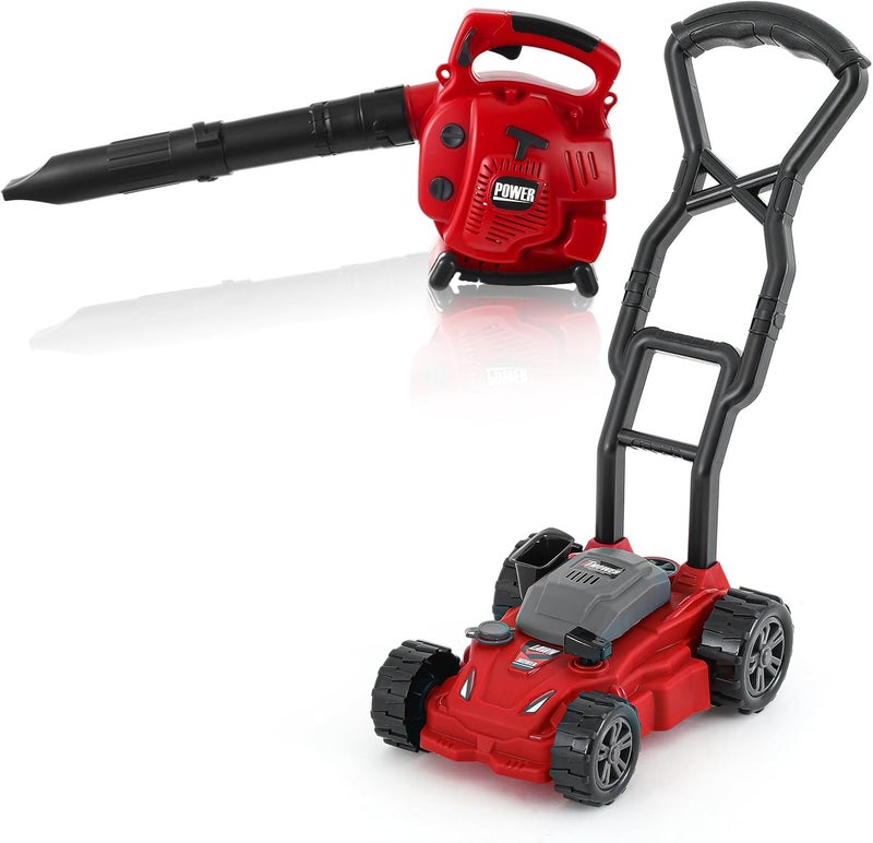 Arrowbash 2 Pcs Toy Gardening Tool Set for Kids Leaf Blower Push Lawn Mower Battery Powered Gardening Tool Set with Lights and Sounds Christmas Birthday Gift for Boys Girls - Image 1